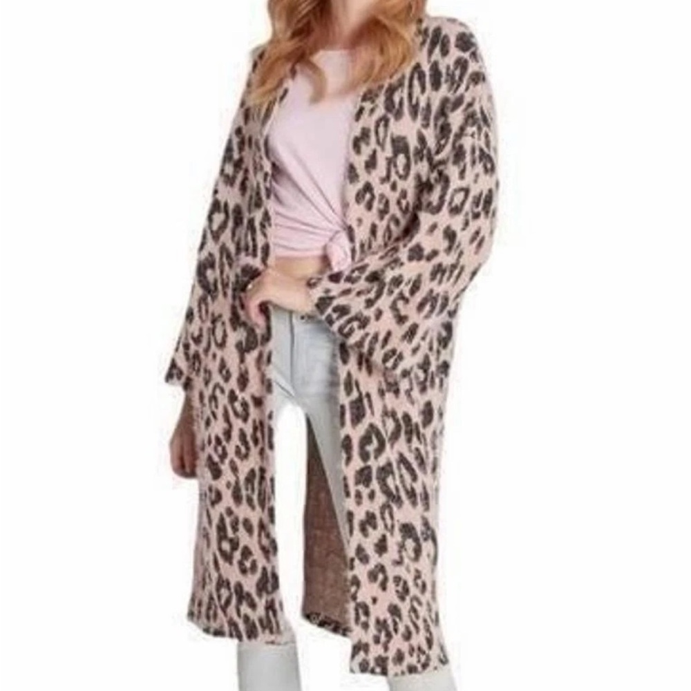 Wildfox Eyelash Leopard Print Cardigan in Blush